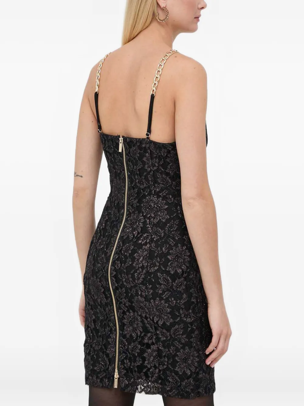 Marciano Chain-strap Lace Mini Dress In Black