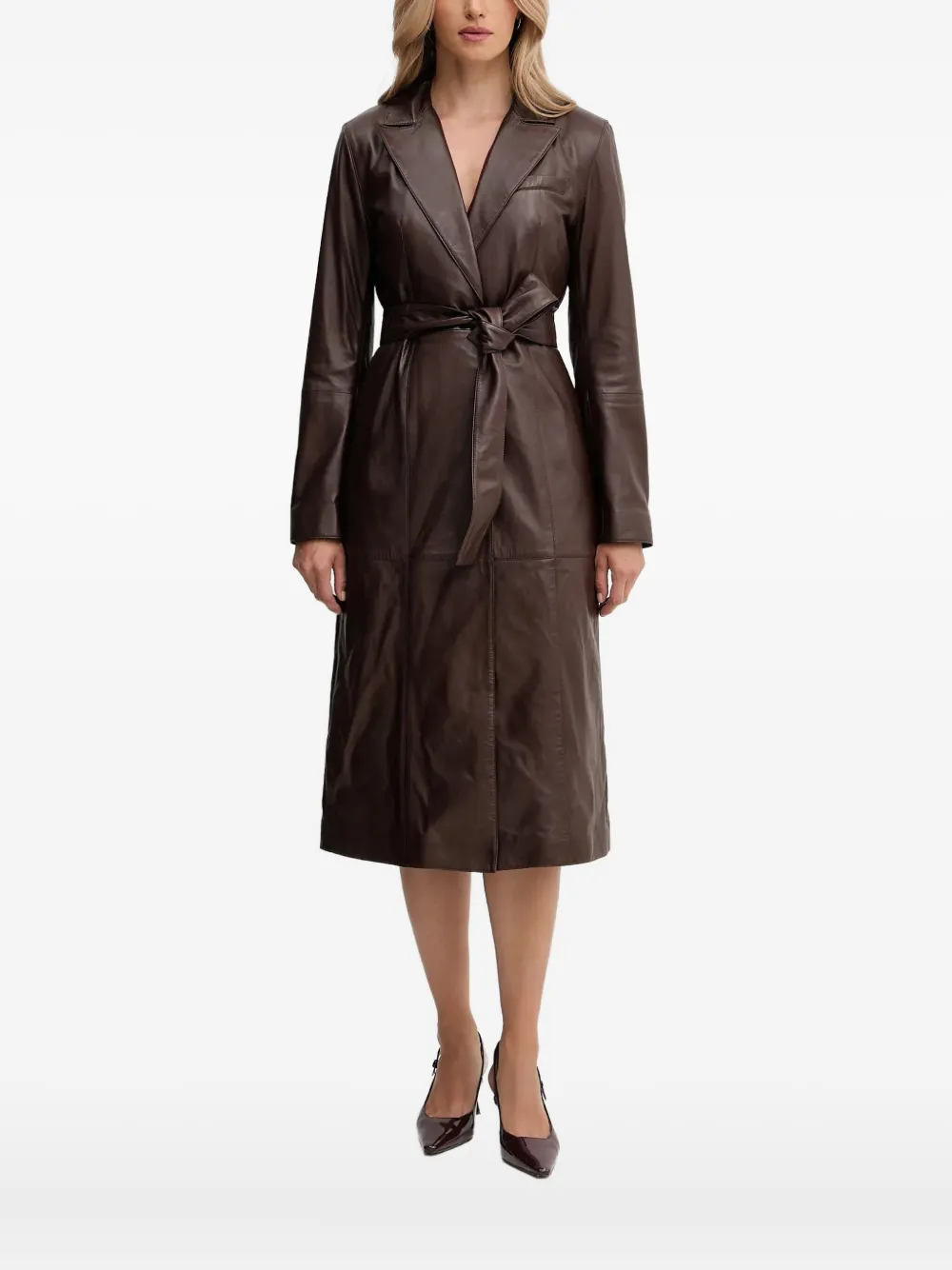 Marciano Lana Buttoned Belted Coat In Brown
