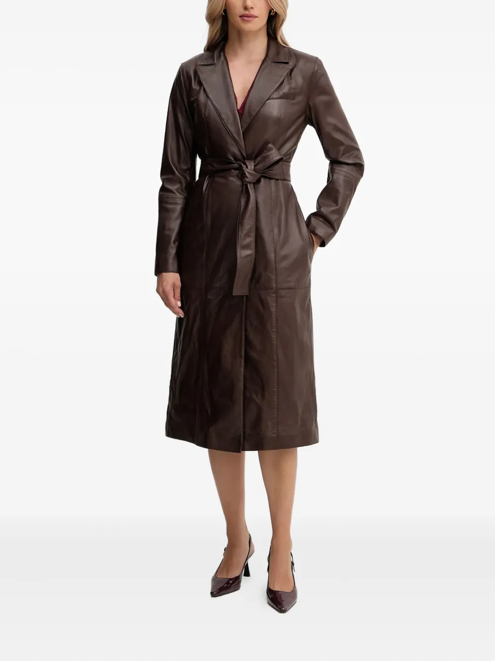 Marciano Lana Buttoned Belted Coat In Brown