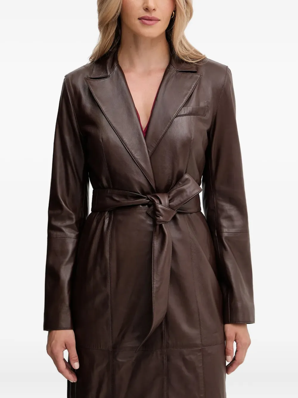 Marciano Lana Buttoned Belted Coat In Brown