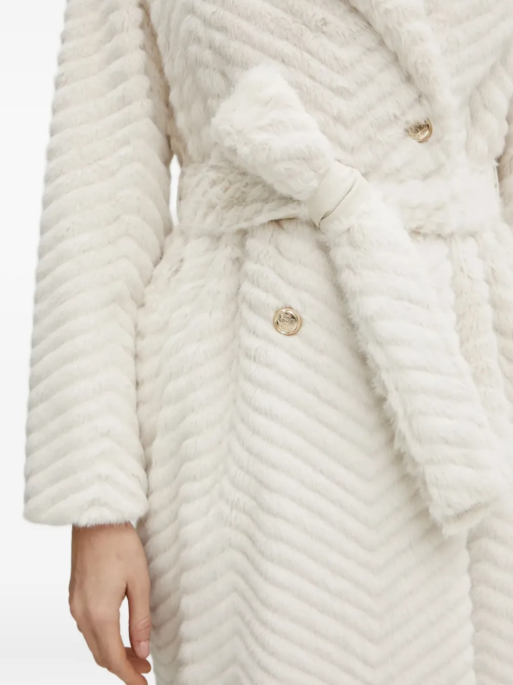 Marciano Chevron Belted Coat In Neutral