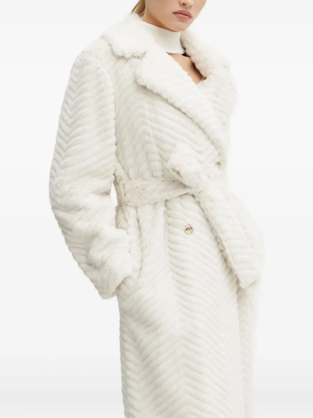 Marciano Chevron Belted Coat In Neutral