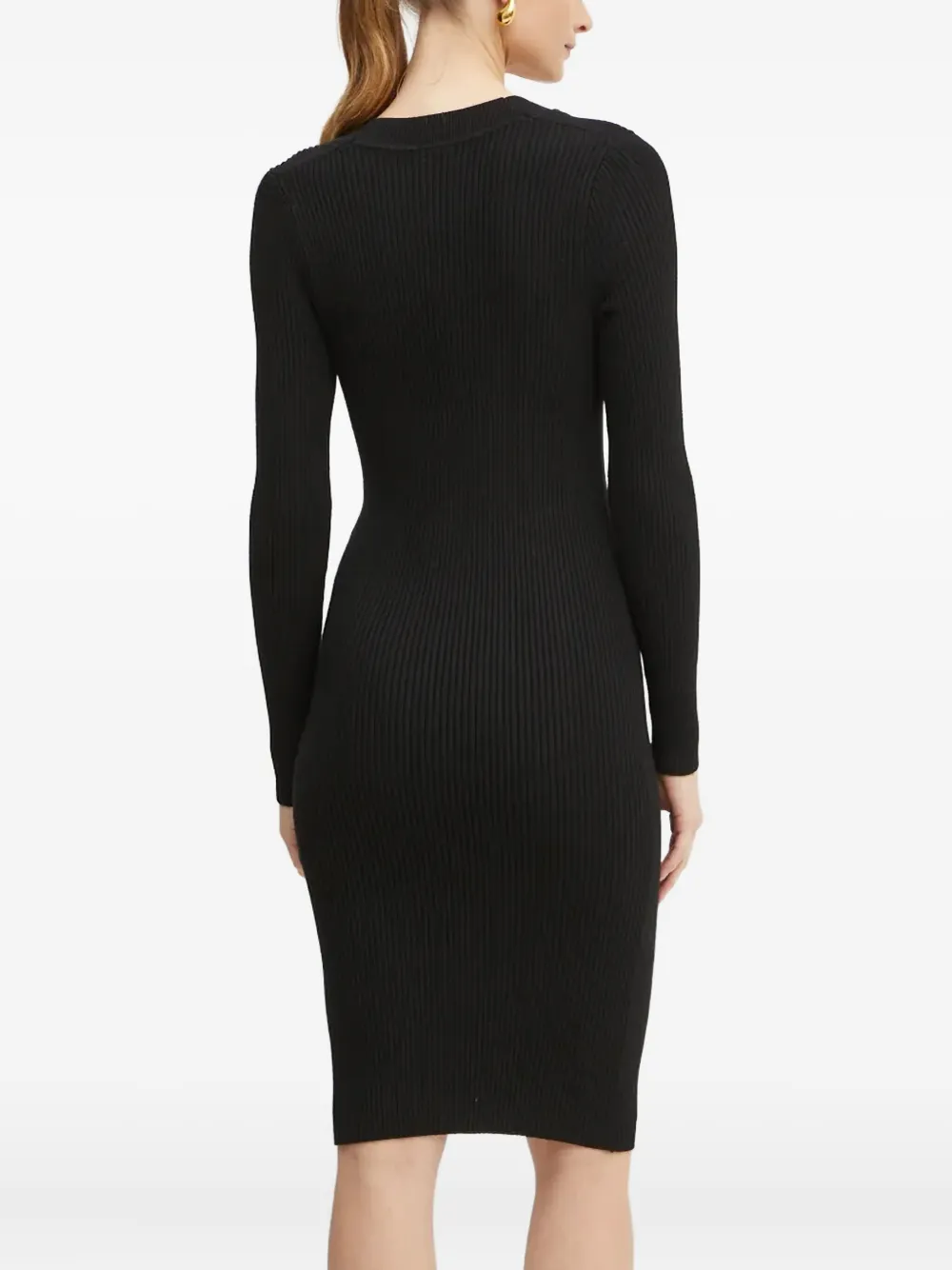 Marciano button ribbed midi dress - Zwart