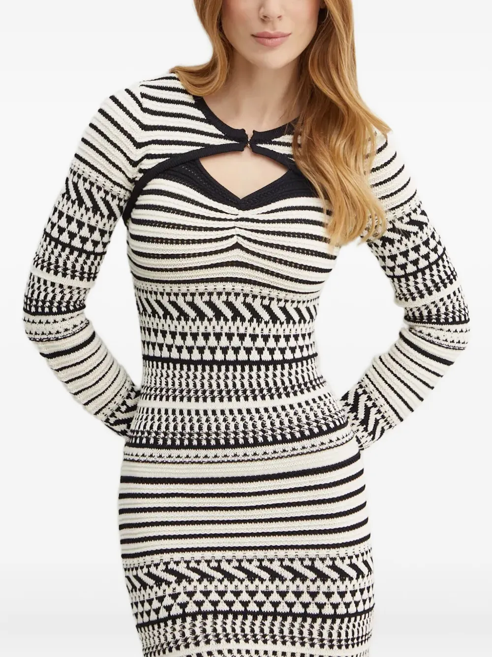 Marciano Striped-patttern Midi Dress And Cover Set In Black