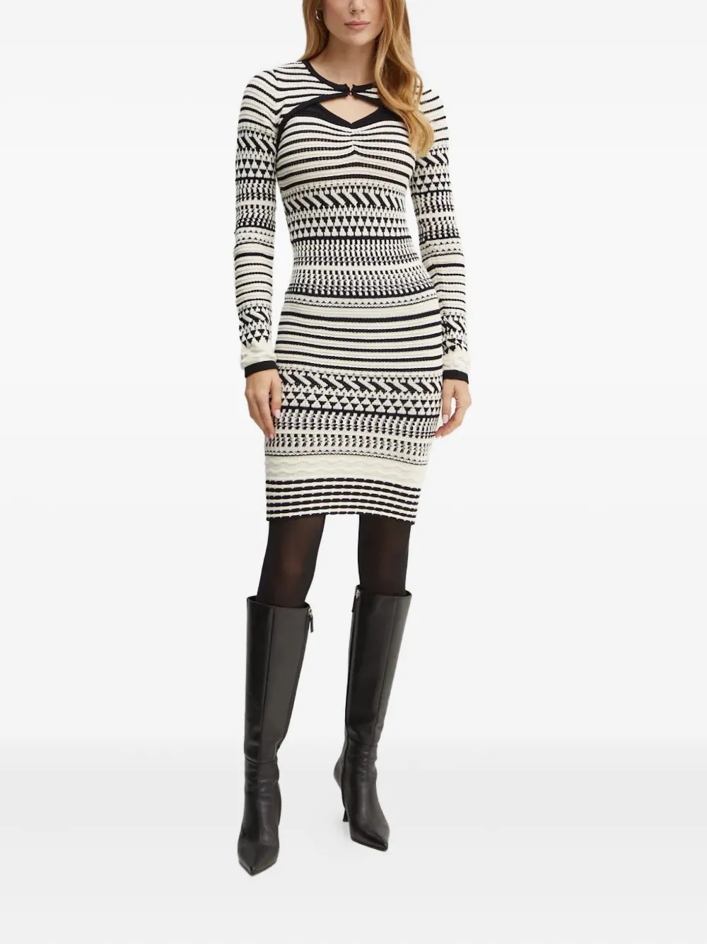 Marciano Striped-patttern Midi Dress And Cover Set In Black