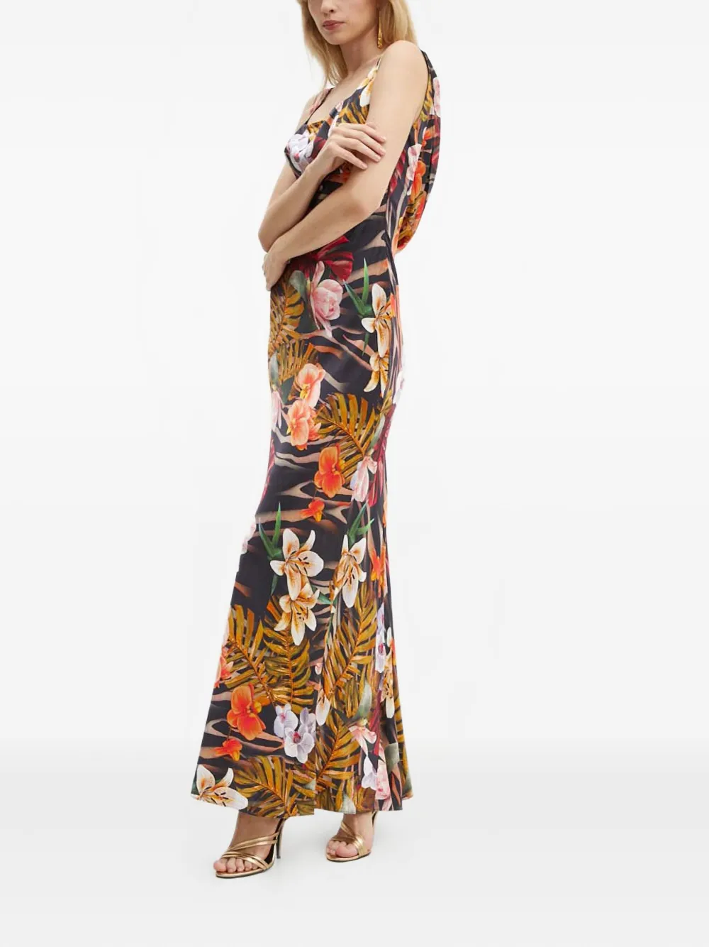 Marciano Estella Floral-print Sleeveless Maxi Dress In Brown
