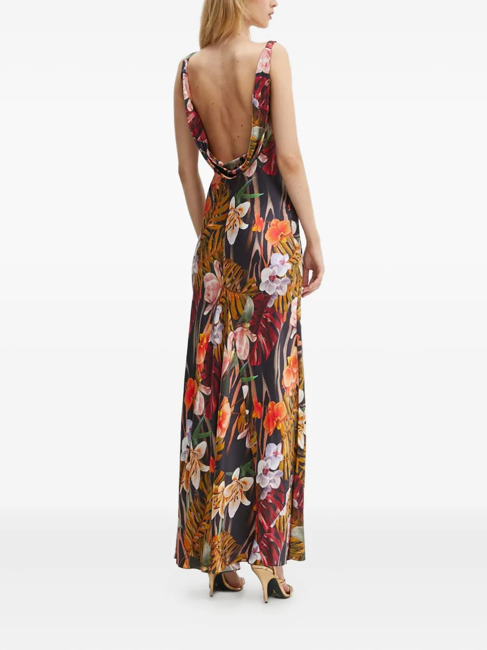 Marciano Estella Floral-print Sleeveless Maxi Dress In Brown