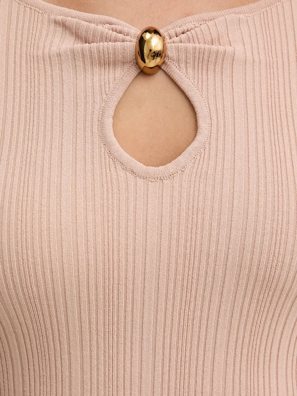 GUESS USA Geribbelde top met keyhole-detail Beige