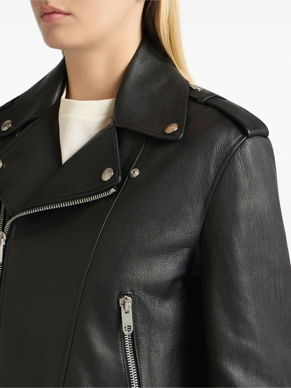 Bally Zip-up Leather Biker Jacket In Black