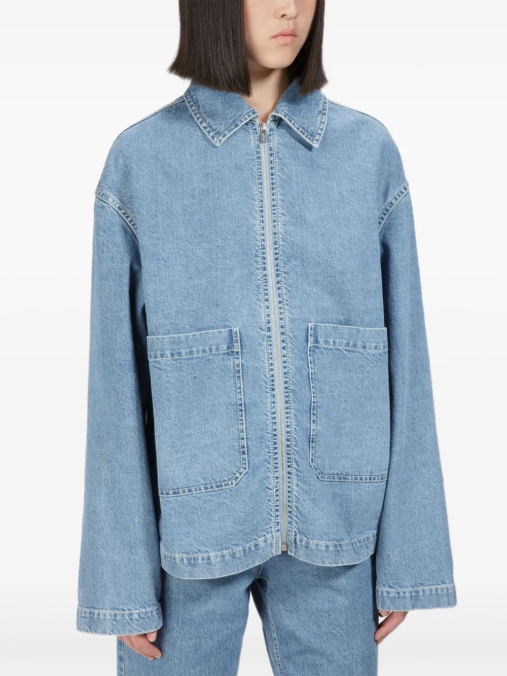 Bally Katoenen denim jack met rits Blauw