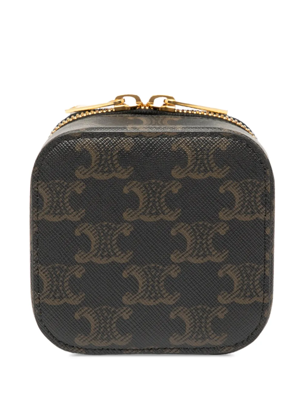 Pre-owned Celine 2022 Mini Triomphe Coated Canvas Vanity Case Satchel In Brown