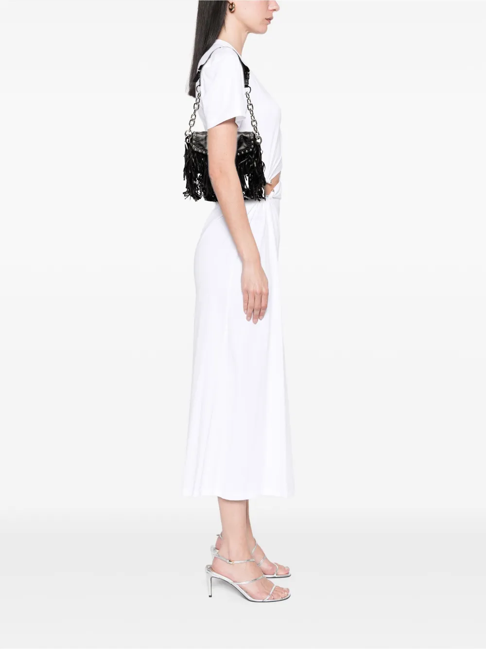 Pre-owned Prada 2013-2025 Vitello Shine Fringe Studded Flap Hobo Bag In Black