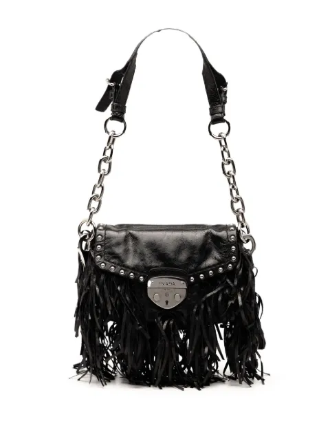 Prada Pre-Owned 2013-2025 Vitello Shine Fringe Studded Flap hobo bag