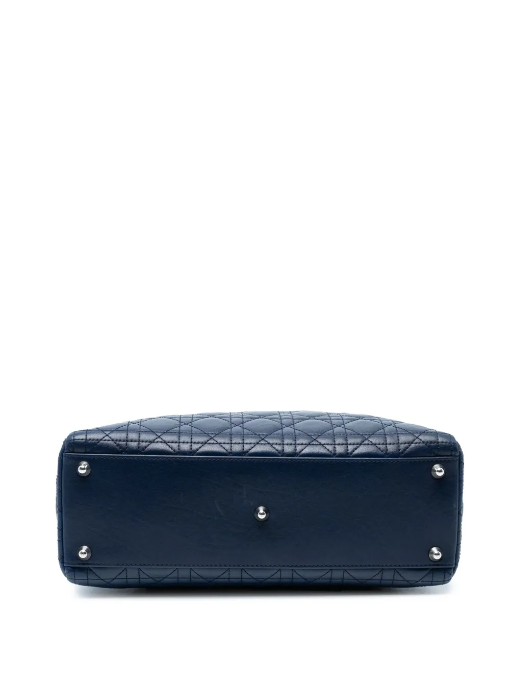 Pre-owned Dior 2011 Large Lambskin Cannage Lady  Satchel In Blue