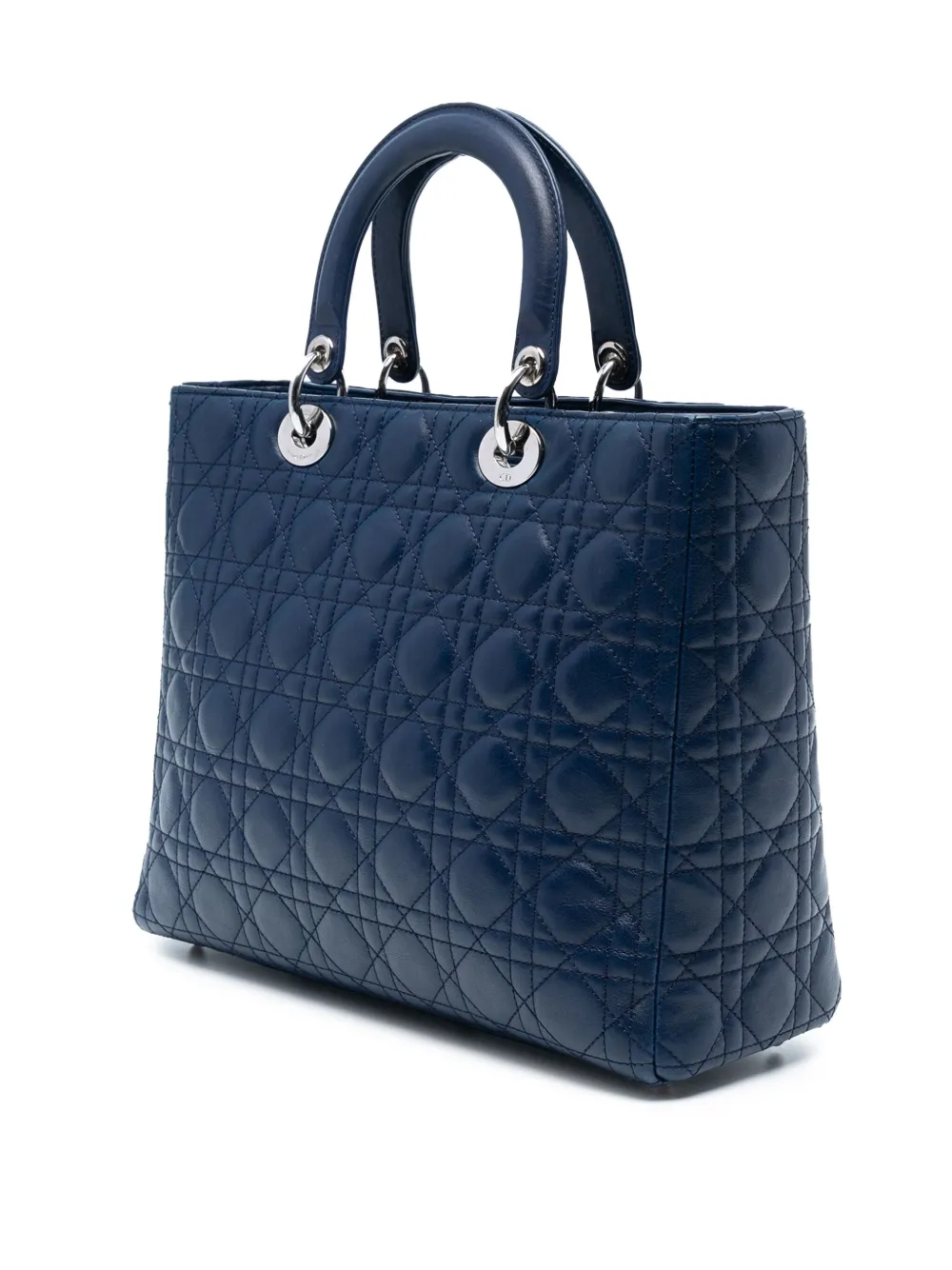 Pre-owned Dior 2011 Large Lambskin Cannage Lady  Satchel In Blue