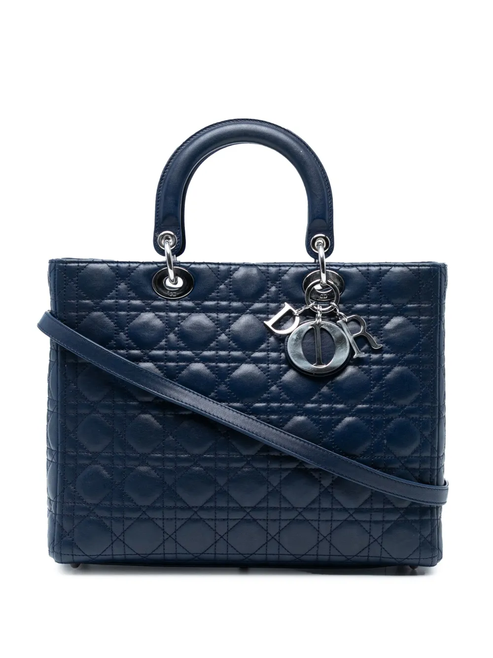 Christian Dior Pre-Owned 2011 ラージ ラムスキン カナージュ レディ ディオール サッチェルバッグ - ブルー Christian Dior Pre-Owned 2011 ラージ ラムスキン カナージュ レディ ディオール サッチェルバッグ - ブルー