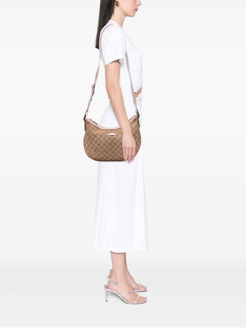 Pre-owned Gucci 2016-2025 Gg Canvas Web Crossbody Bag In Pink