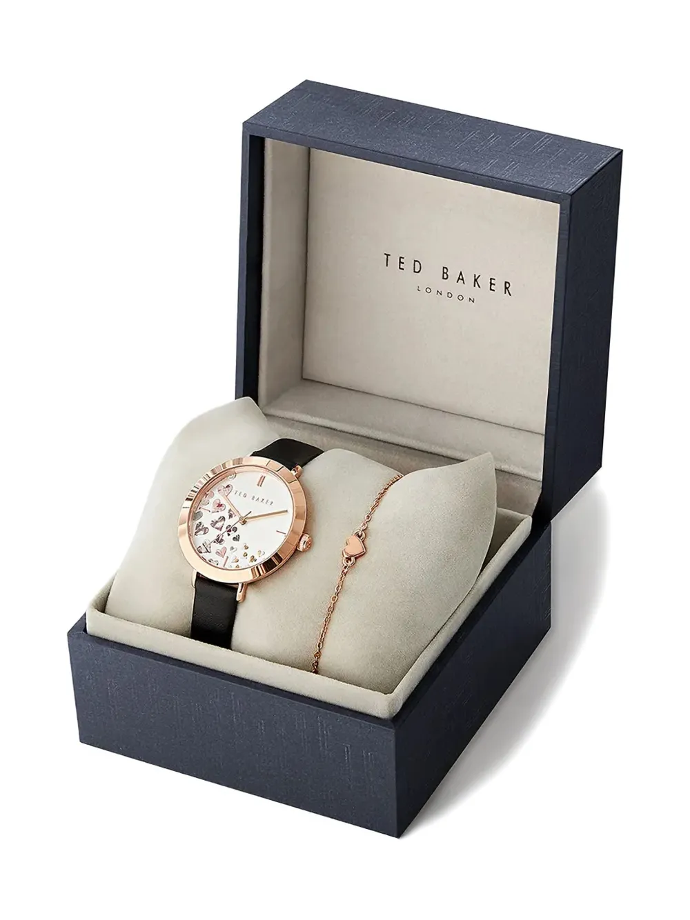 Ted Baker Ammy Hearts 34mm And Bracelet Set In Black