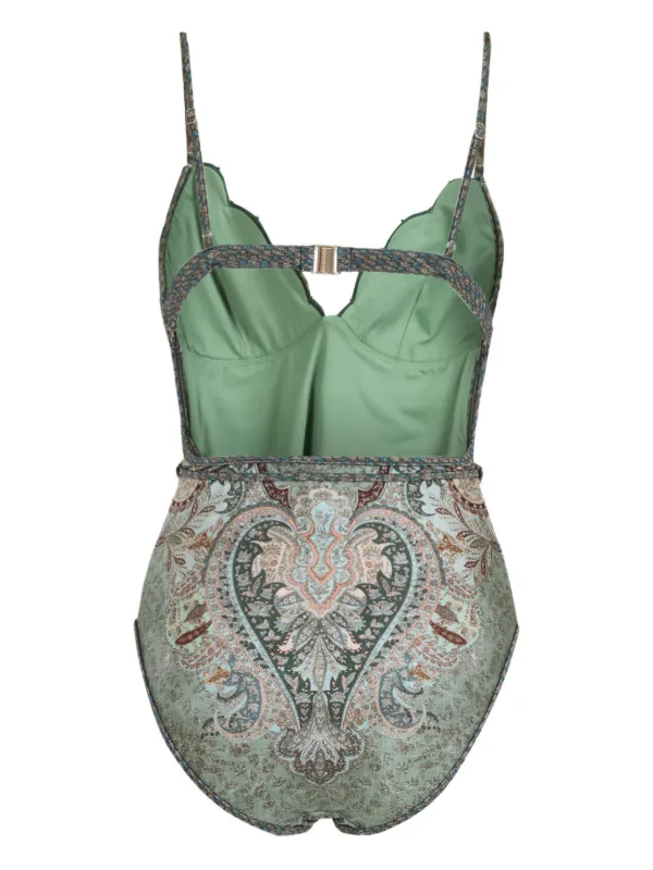 ZIMMERMANN Wanderlust Scalloped Paisley Swimsuit | Green | FARFETCH