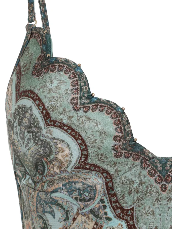 ZIMMERMANN Wanderlust Scalloped Paisley Swimsuit | Green | FARFETCH