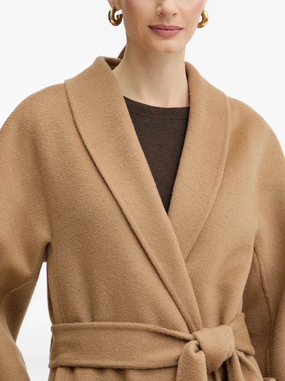 Luisa Spagnoli Belted Pocket Coat In Brown