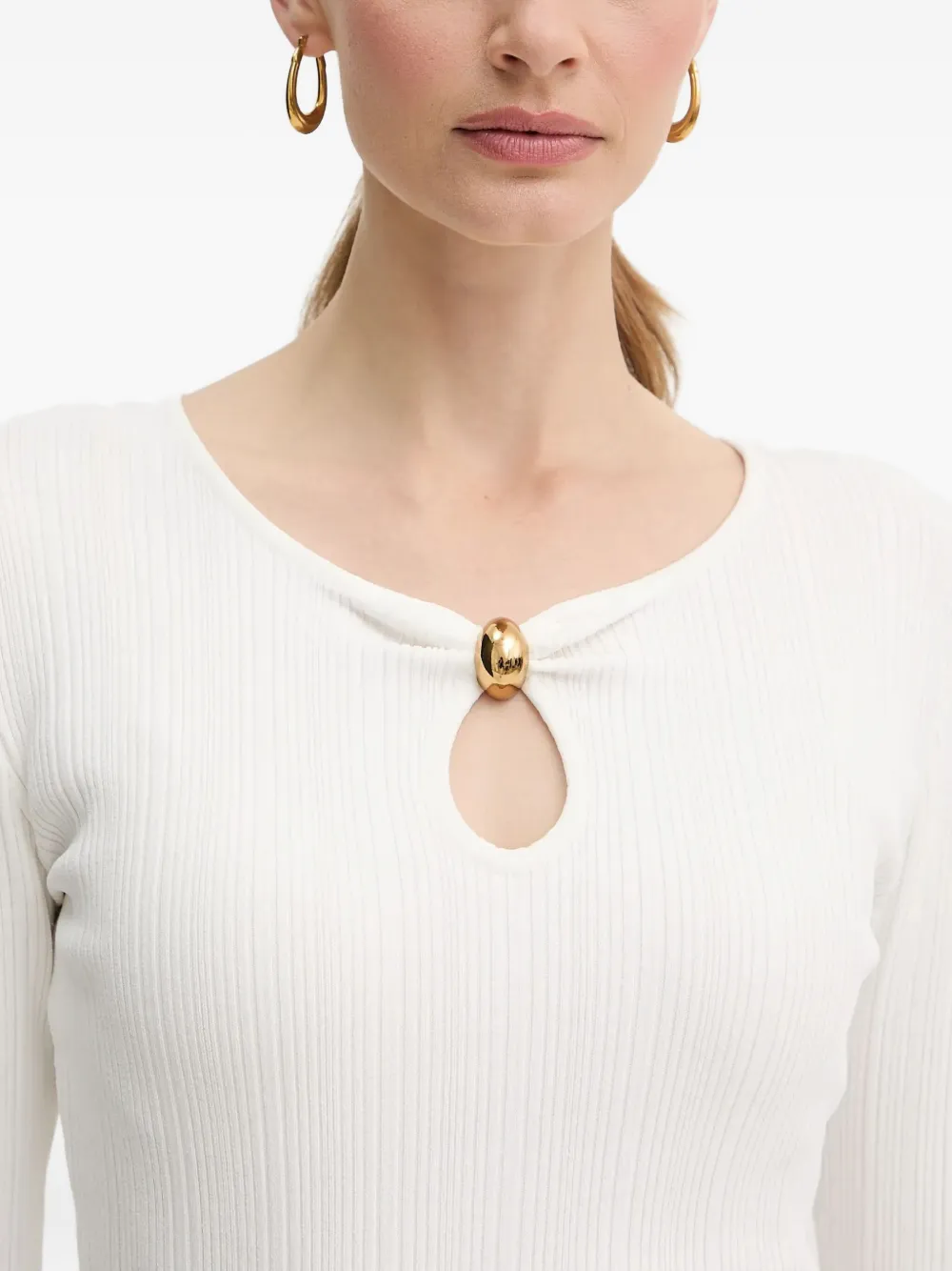 Marciano Keyhole Ribbed Top In White