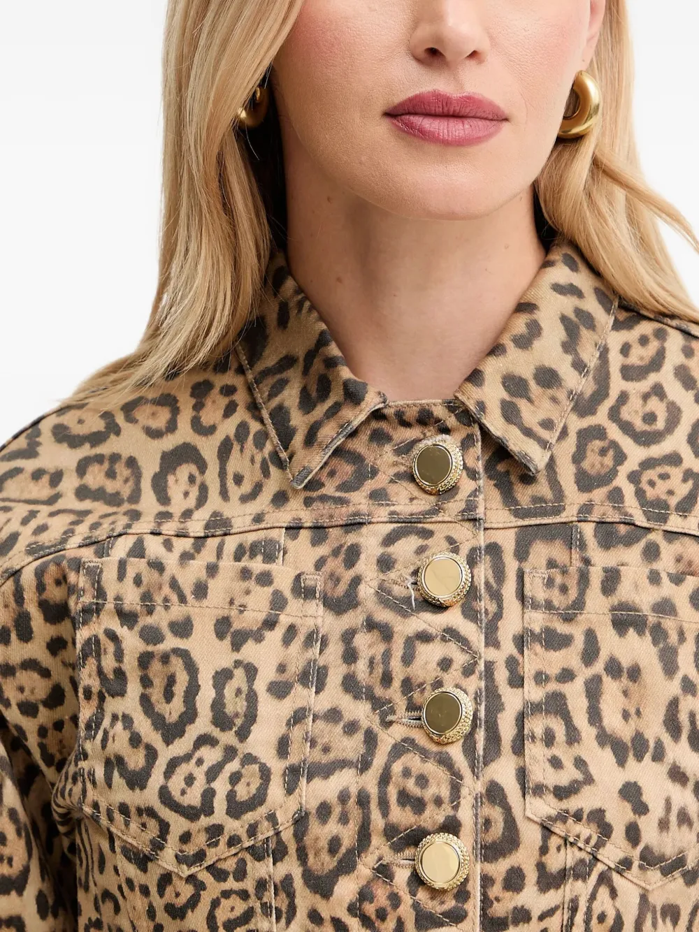 Marciano Leopard-print Button Denim Jacket In Brown