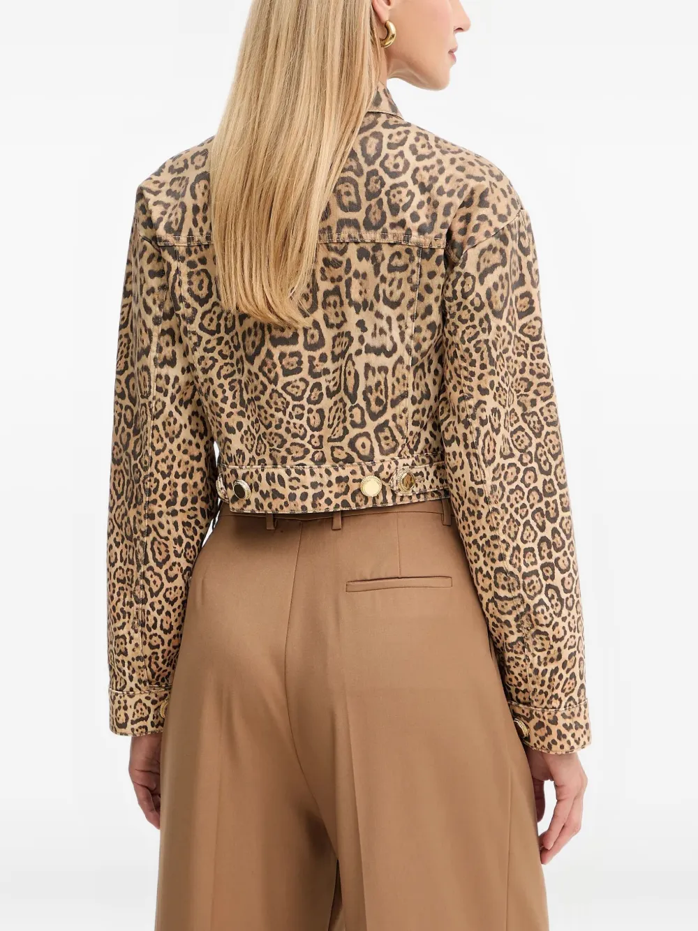 Marciano Leopard-print Button Denim Jacket In Brown