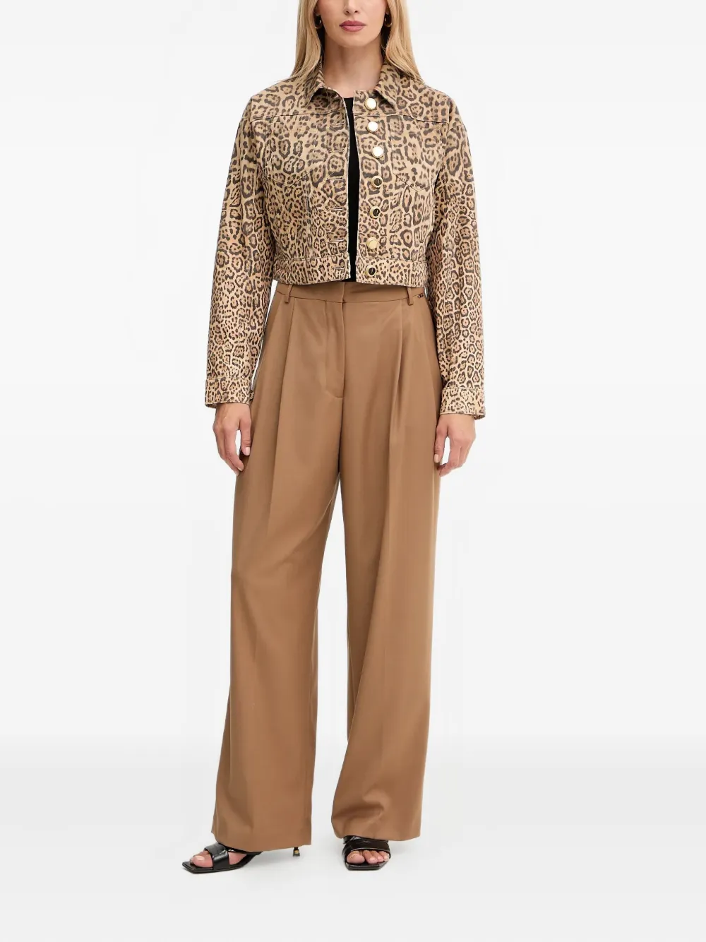 Marciano Leopard-print Button Denim Jacket In Brown