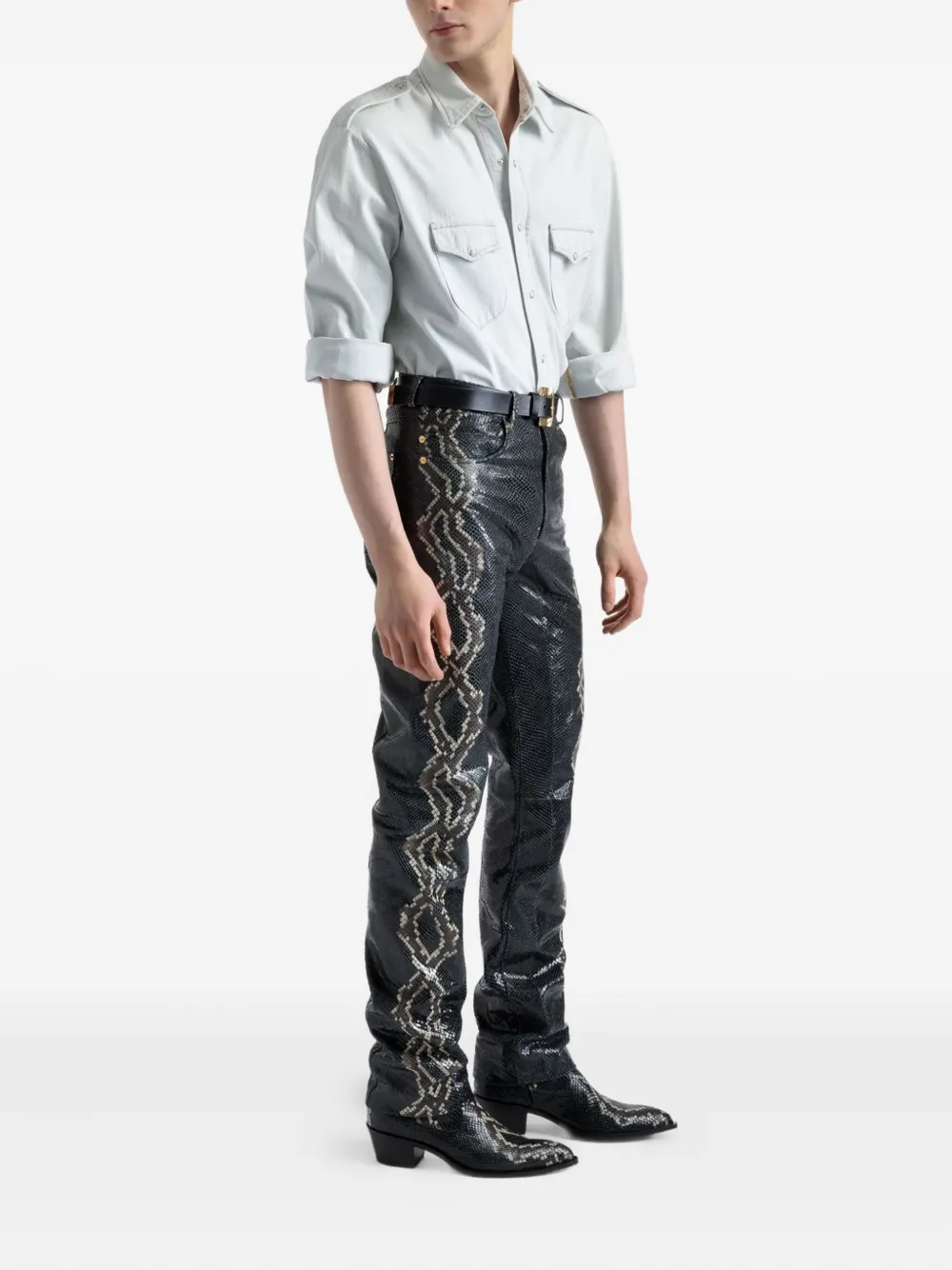 Bally Printed Leather Trousers In Multi