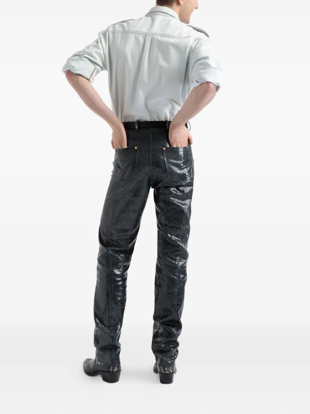 Bally Printed Leather Trousers In Multi