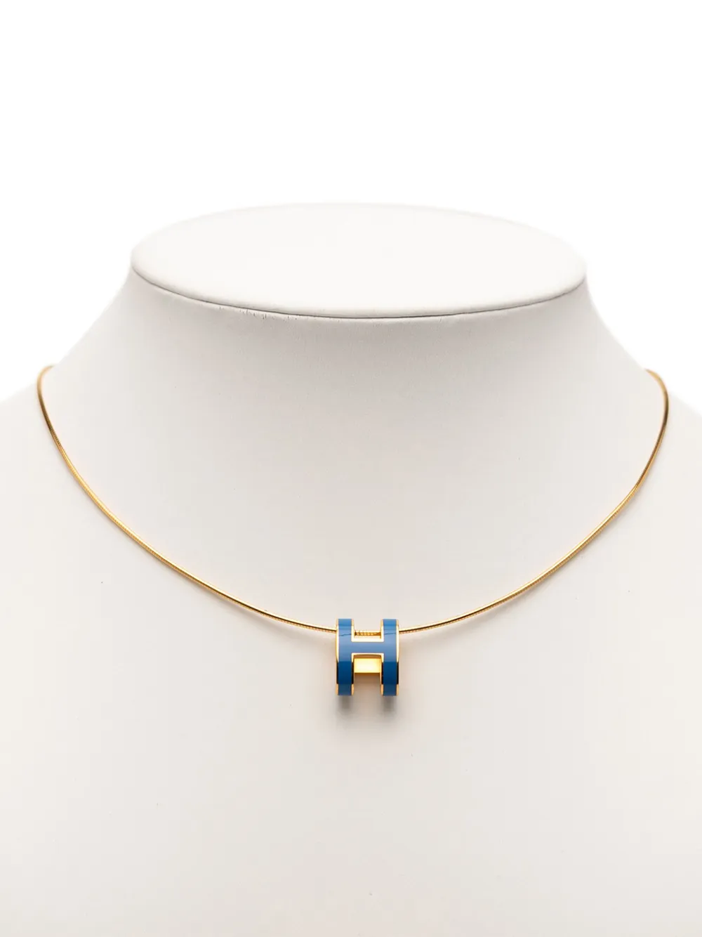 Pre-owned Hermes 2000-2020 Gold Plated Enamel Pop H Pendant Necklace Costume Necklace In Blue