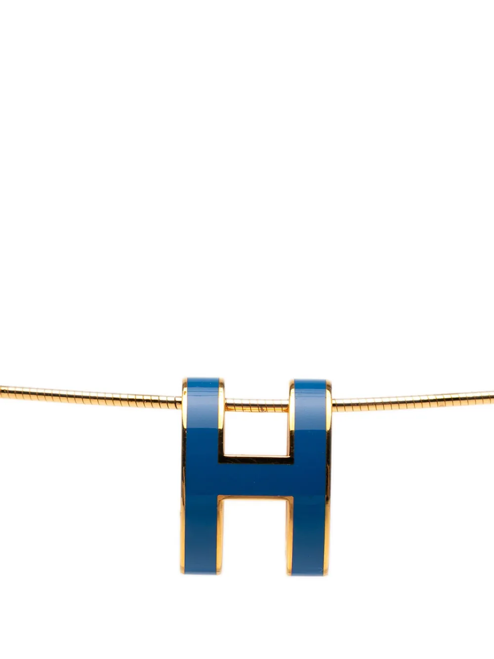Pre-owned Hermes 2000-2020 Gold Plated Enamel Pop H Pendant Necklace Costume Necklace In Blue