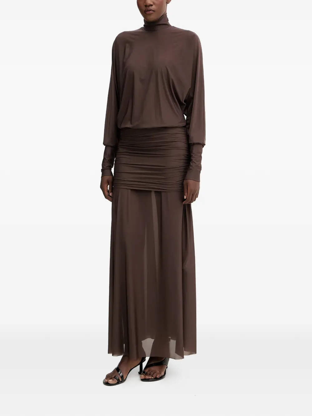 Aniye By Gesmockte maxi-jurk met col - Bruin