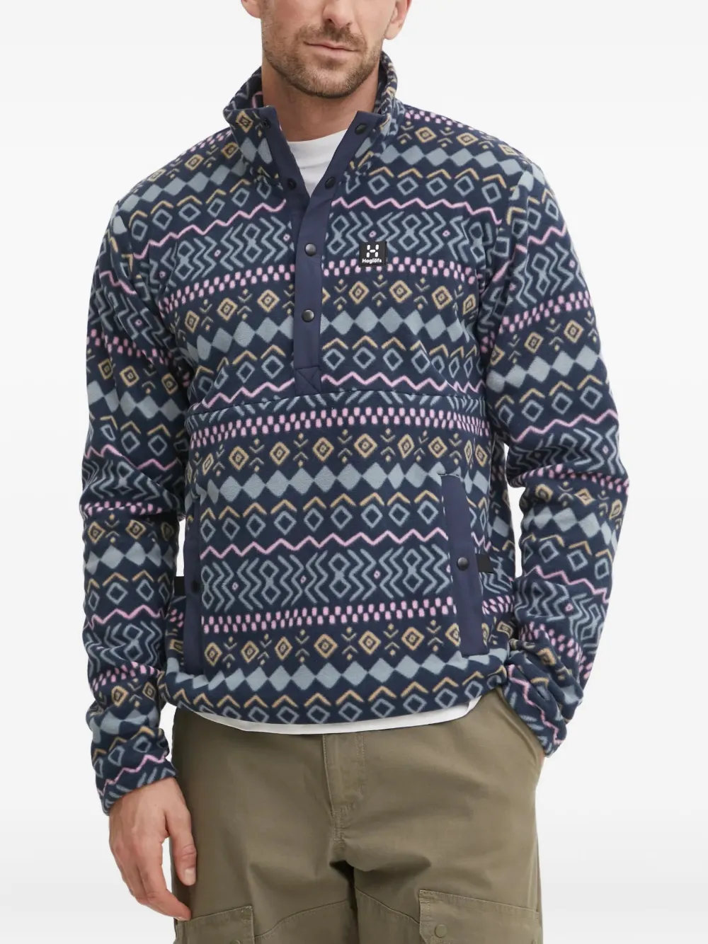 Haglöfs Mora geometric-pattern half-buttoned sweatshirt | Blue | Image 1