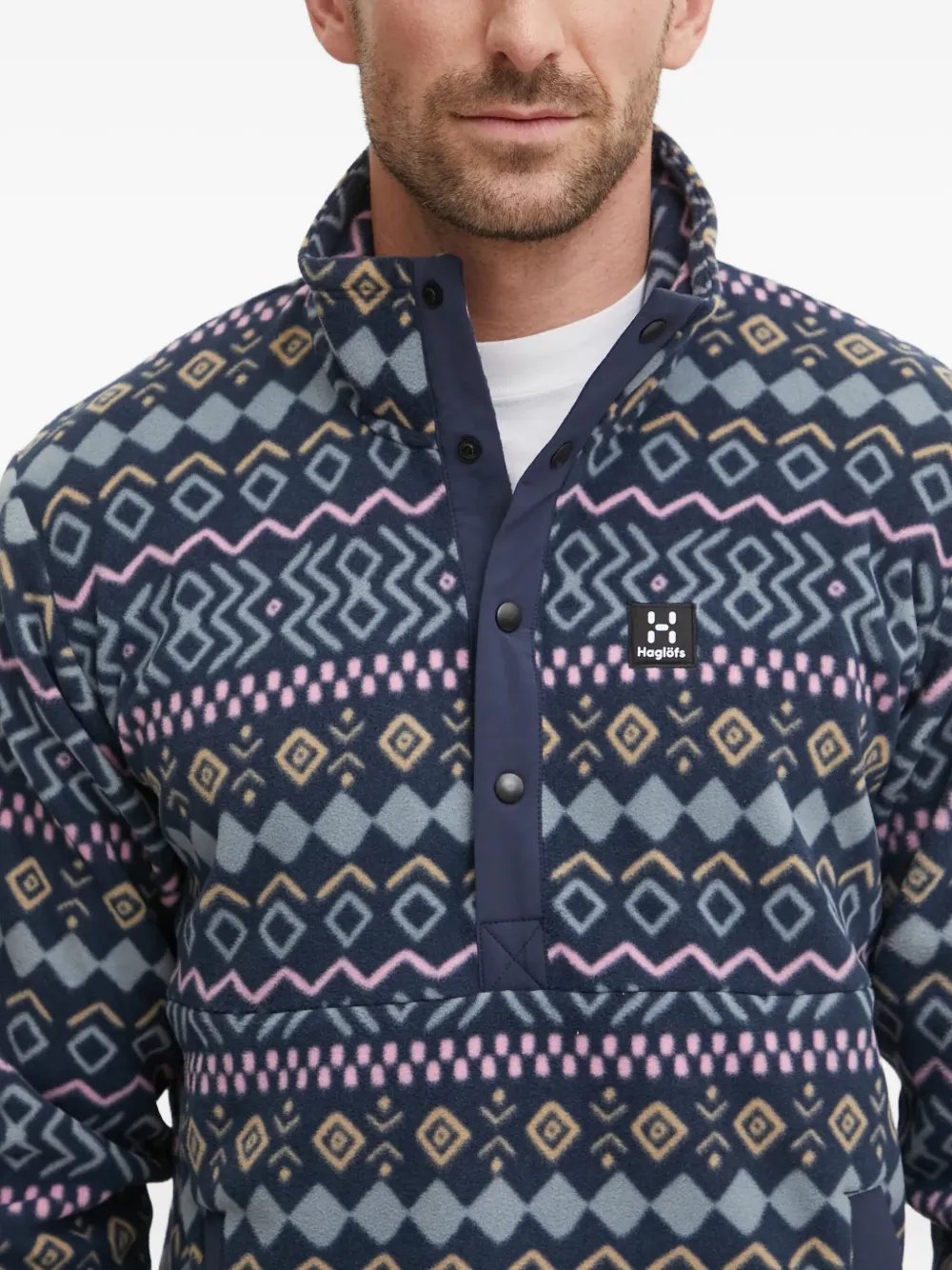 Haglöfs Mora Geometric-pattern Half-buttoned Sweatshirt In Blue