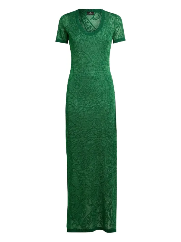 green emerald velvet dress Etro // Satin Floral Midi Dress  VSP Consignment
