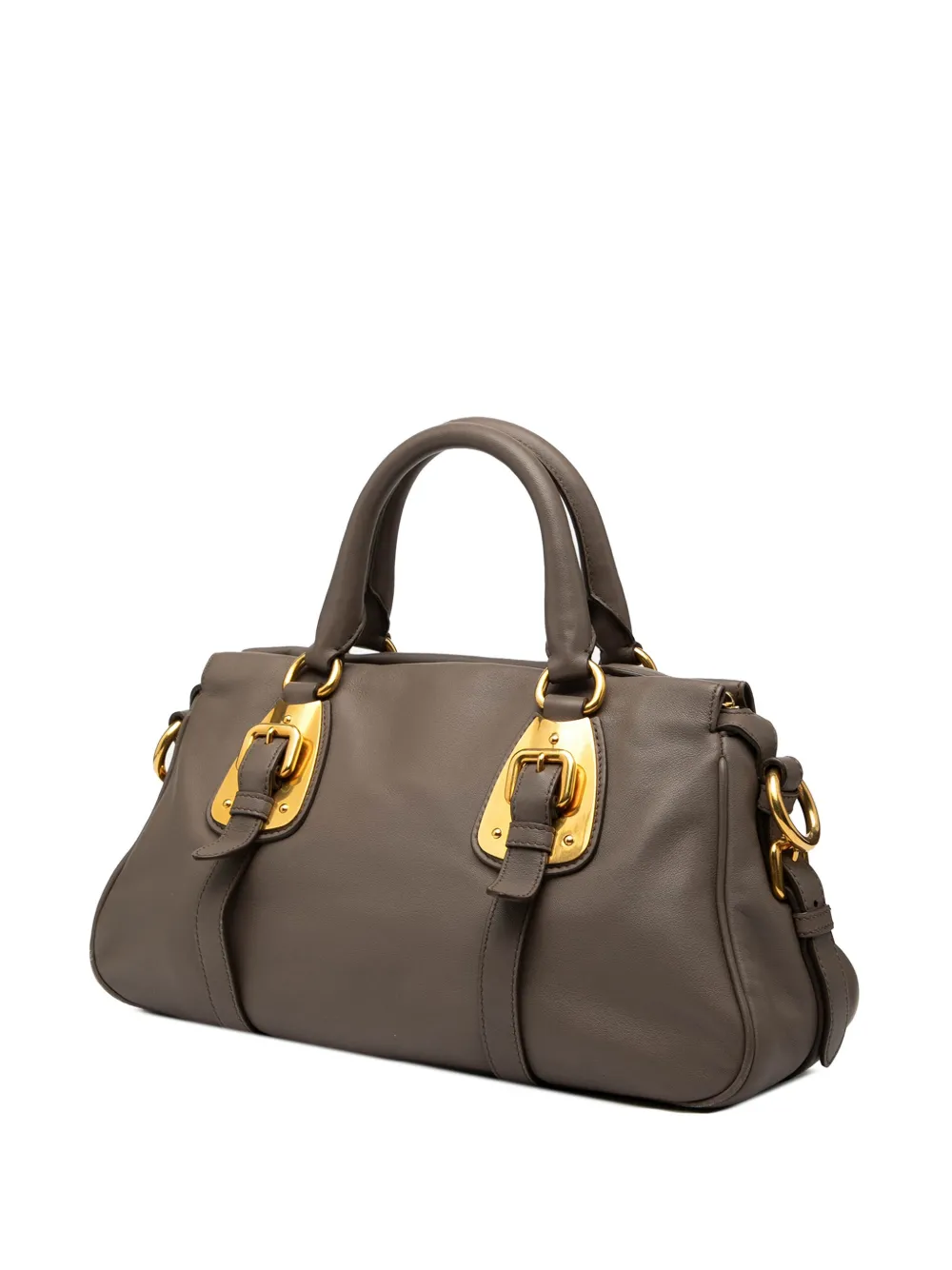 PRADA Pre-owned 2010-2025 Soft Calfskin Shopping Satchel In Gray