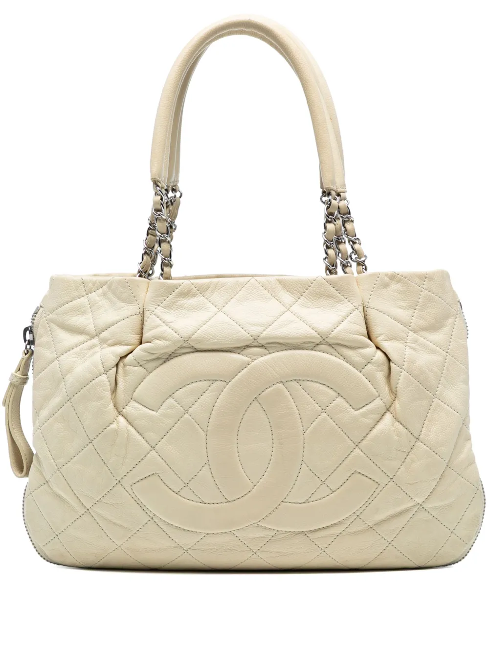 CHANEL Pre-Owned 2010-2011 ココマーク マトラッセ キャビア エキスパンダブル ハンドバッグ - ホワイト