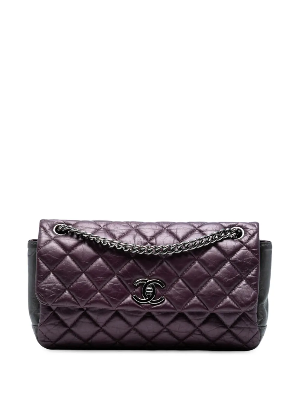 CHANEL Pre-Owned 2012-2013 スモール バイカラー キルティング エイジドカーフ レディ パーリー フラップ CHANEL Pre-Owned 2012-2013 スモール バイカラー キルティング エイジドカーフ レディ パーリー フラップ