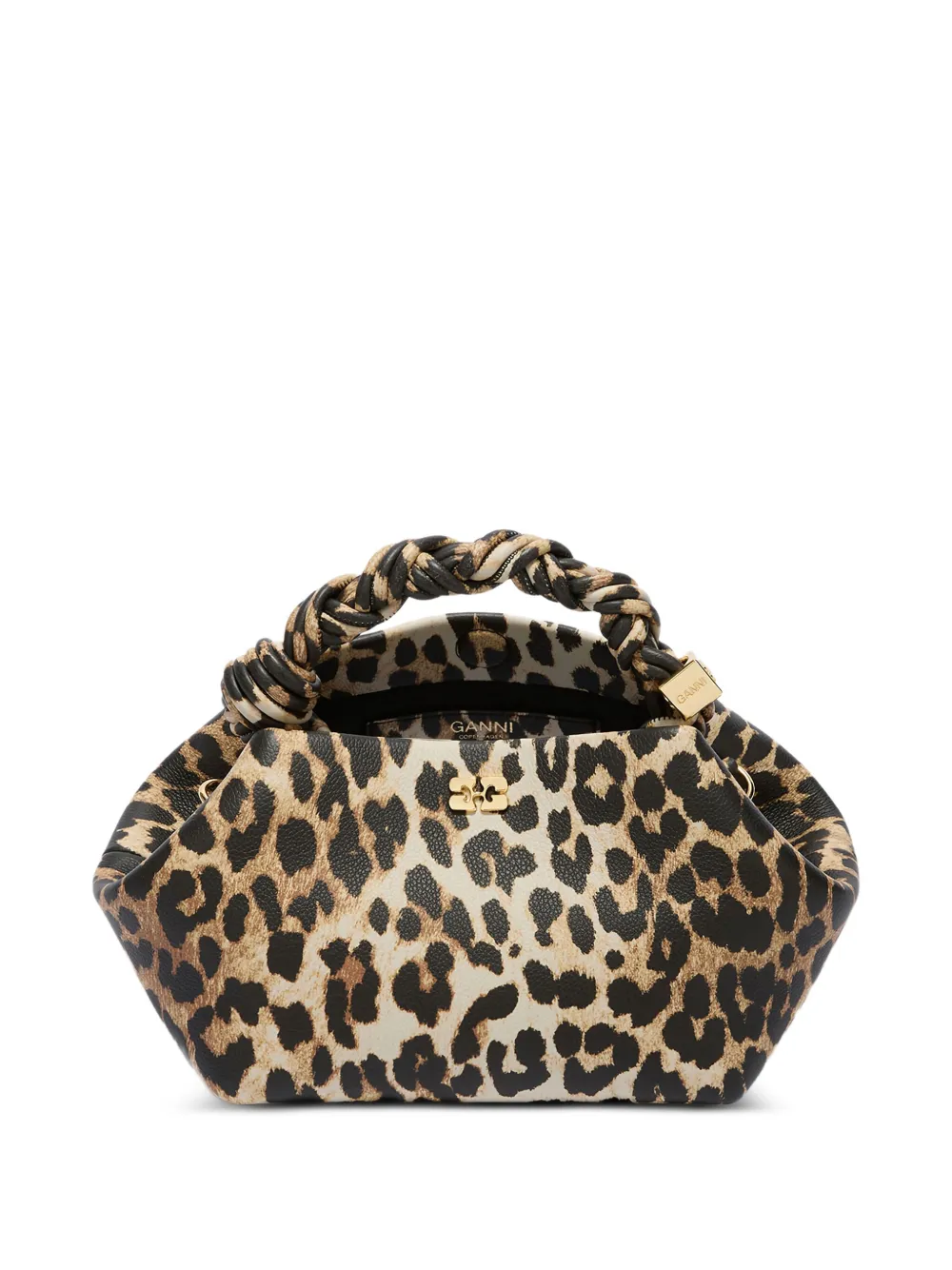 GANNI Bou kleine crossbodytas met gedraaide handgreep en luipaardprint Bruin
