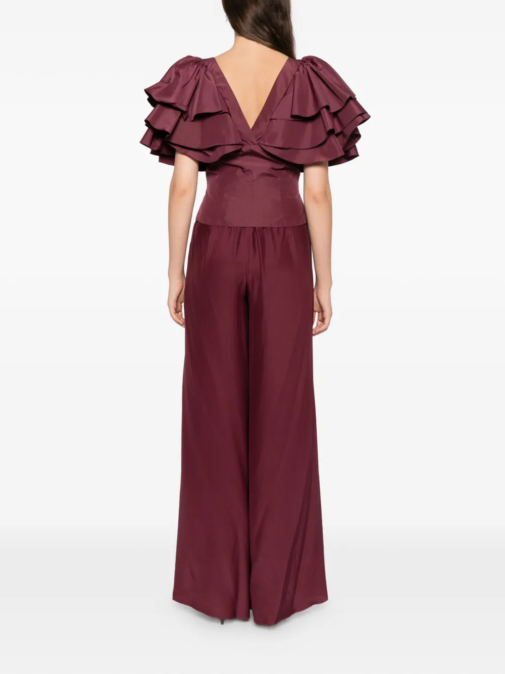 Saiid Kobeisy Taffeta jumpsuit met ruches Rood