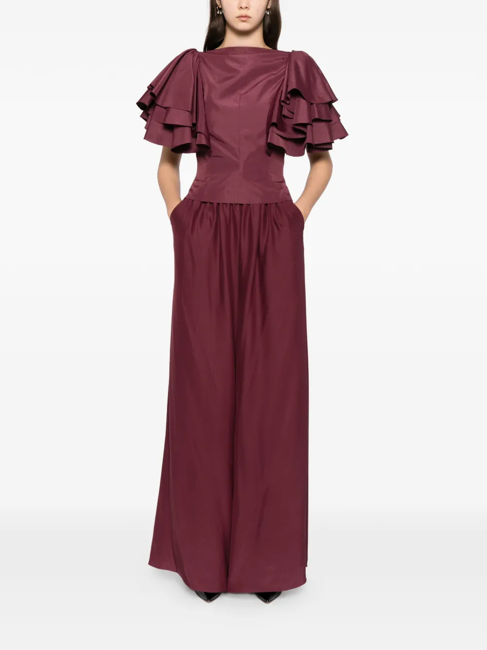 Saiid Kobeisy Taffeta jumpsuit met ruches - Rood