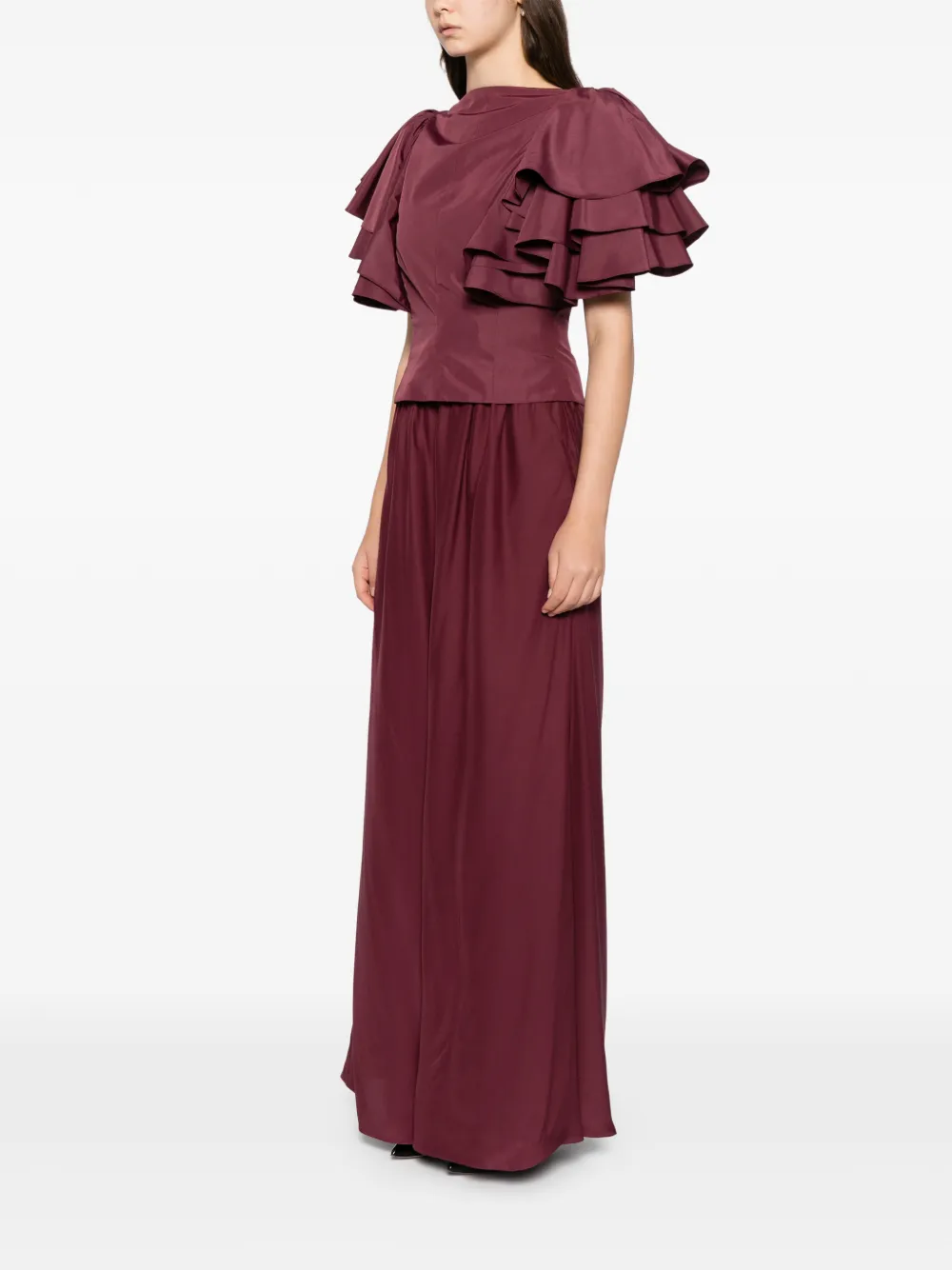Saiid Kobeisy Taffeta jumpsuit met ruches Rood