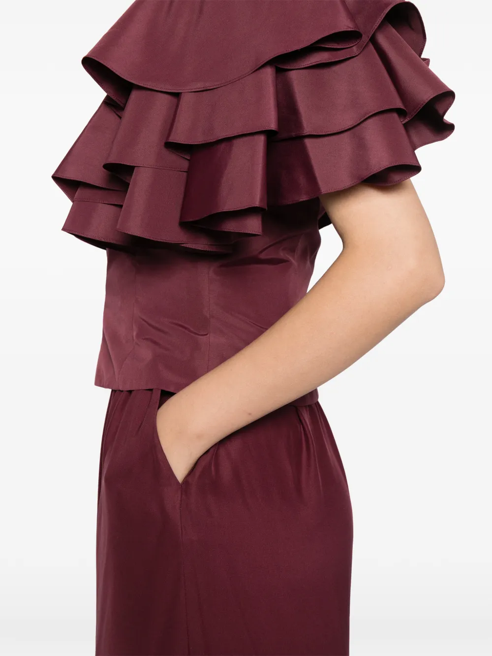 Saiid Kobeisy Taffeta jumpsuit met ruches Rood