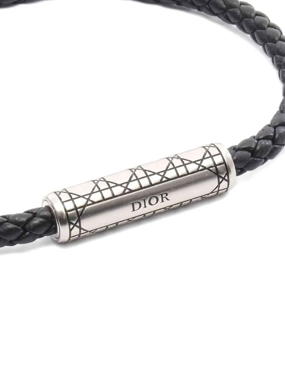 Pre-owned Dior 2000s Cannage Leather Bracelet In Black