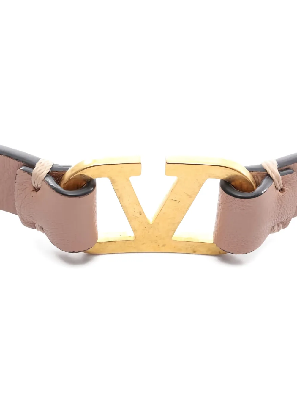 Pre-owned Valentino Garavani 2010s V-logo Leather Bracelet In Neutral