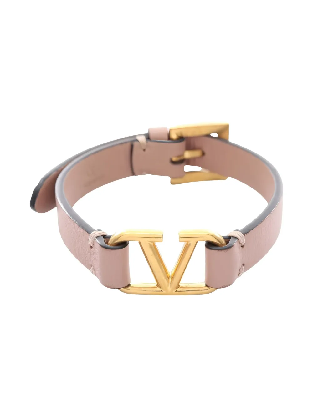 Pre-owned Valentino Garavani 2010s V-logo Leather Bracelet In Neutral