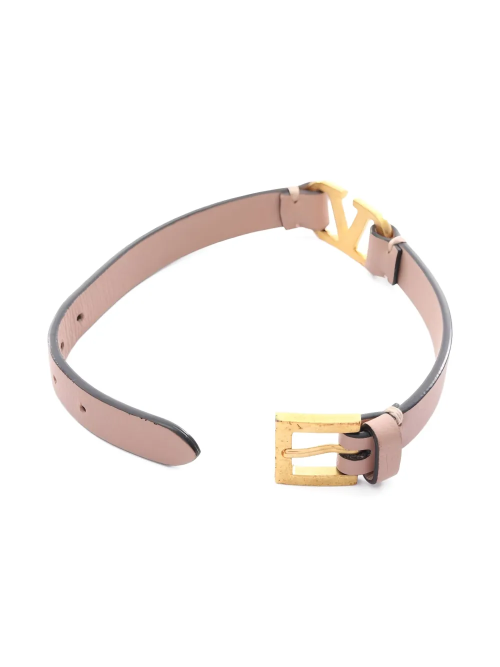 Pre-owned Valentino Garavani 2010s V-logo Leather Bracelet In Neutral