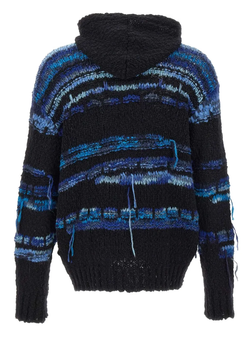 Atomo Factory Frayed Knit Hooded Jacket In Blue